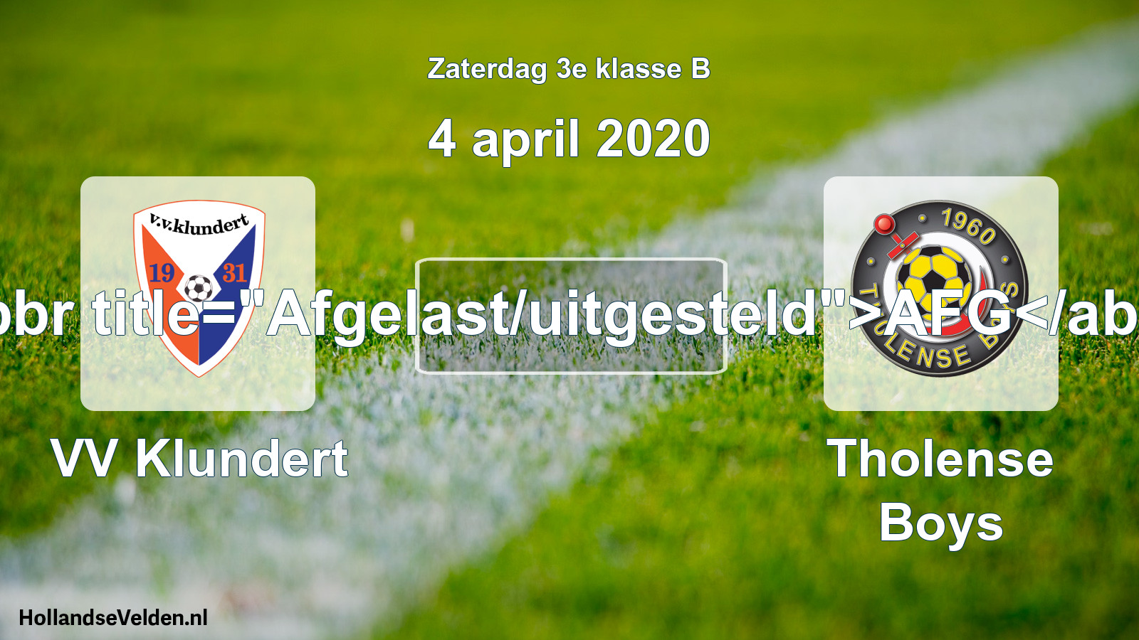 Scheduled Match: VV Klundert - Tholense Boys (4 April 2020)