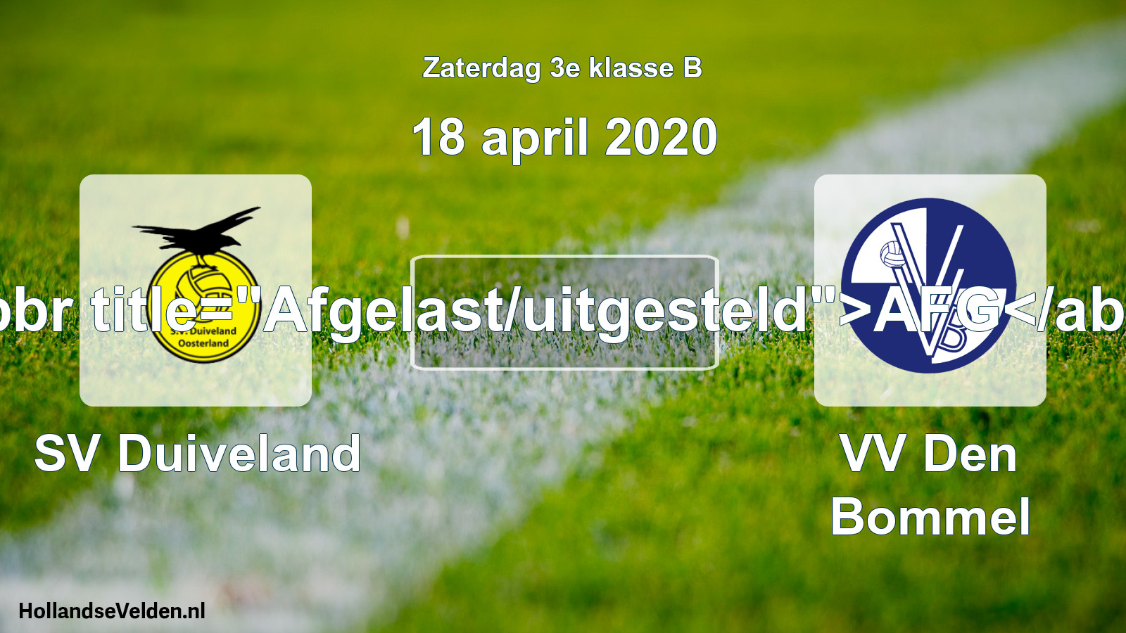 Scheduled Match: SV Duiveland - VV Den Bommel (18 April 2020)