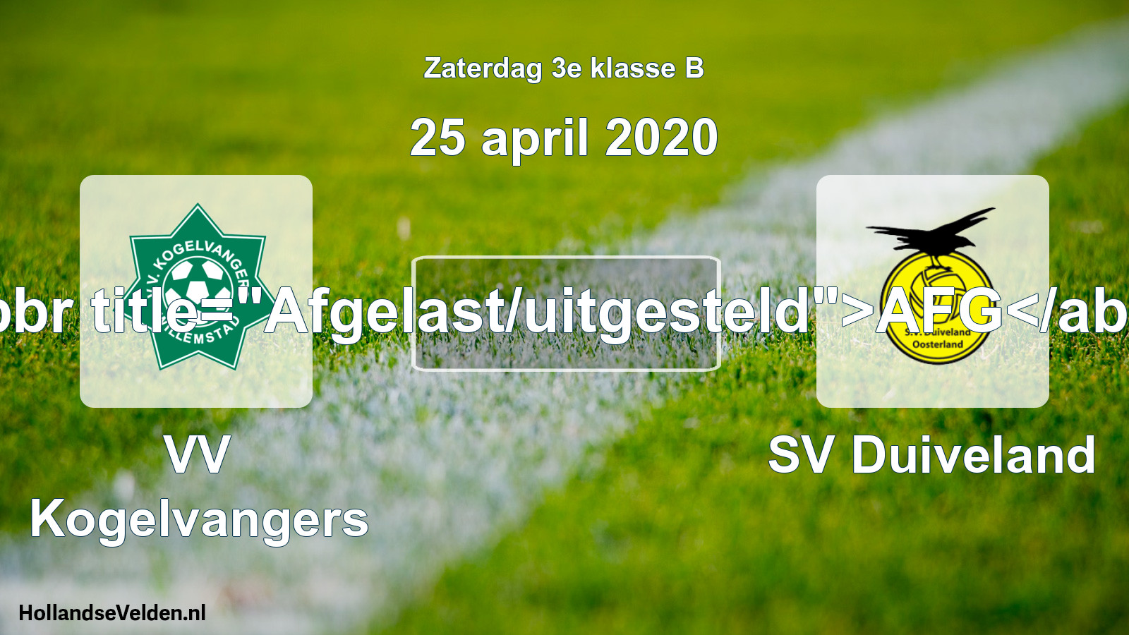 Scheduled Match: VV Kogelvangers - SV Duiveland (25 April 2020)