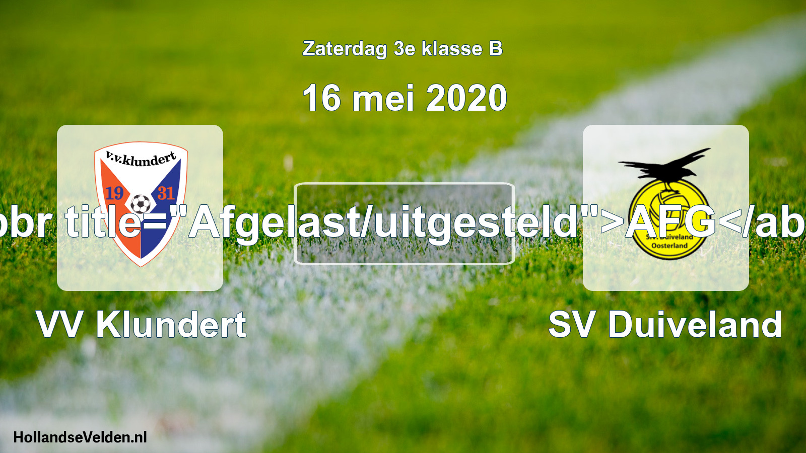 Scheduled Match: VV Klundert - SV Duiveland (16 May 2020)