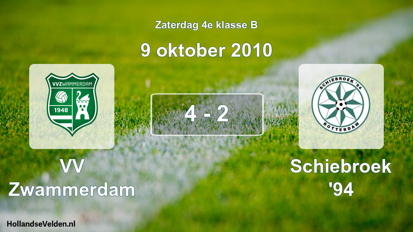 Total number of matches played: VV Zwammerdam - Schiebroek '94 4 - 2 (9 October 2010)