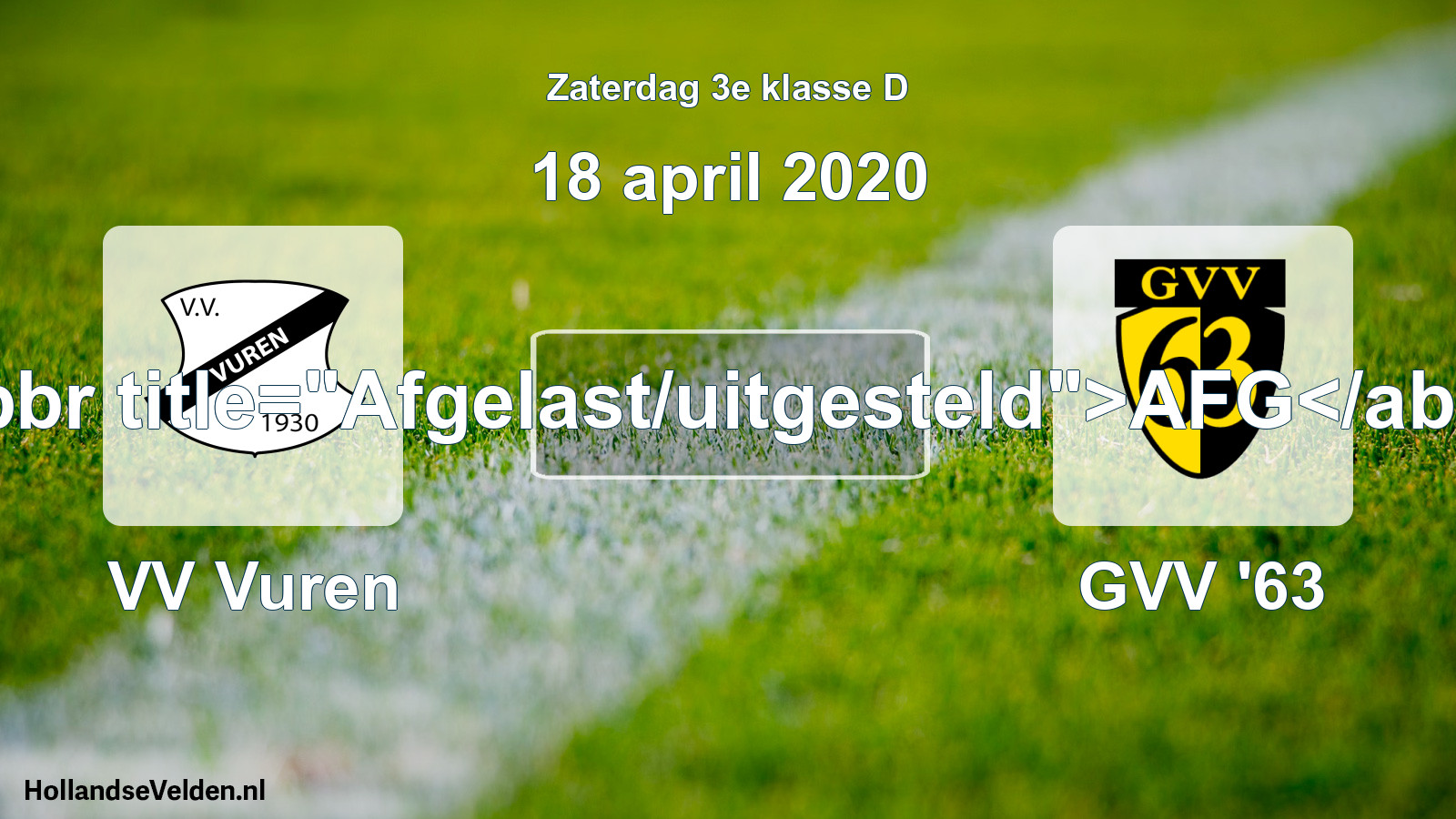 Scheduled Match: VV Vuren - GVV '63 (18 April 2020)