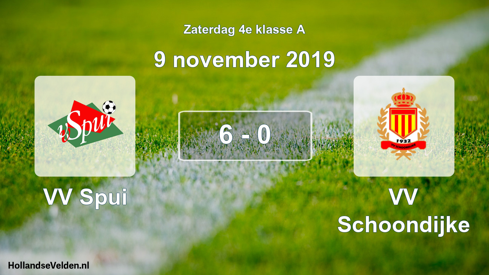 Total number of matches played: VV Spui - VV Schoondijke 6 - 0 (9 November 2019)