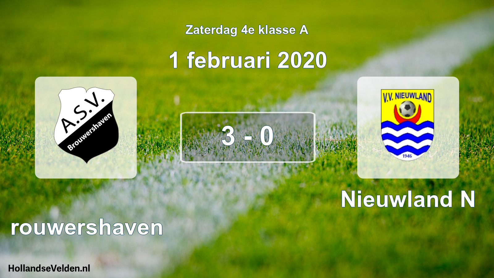 Total number of matches played: Brouwershaven - Nieuwland N 3 - 0 (1 February 2020)