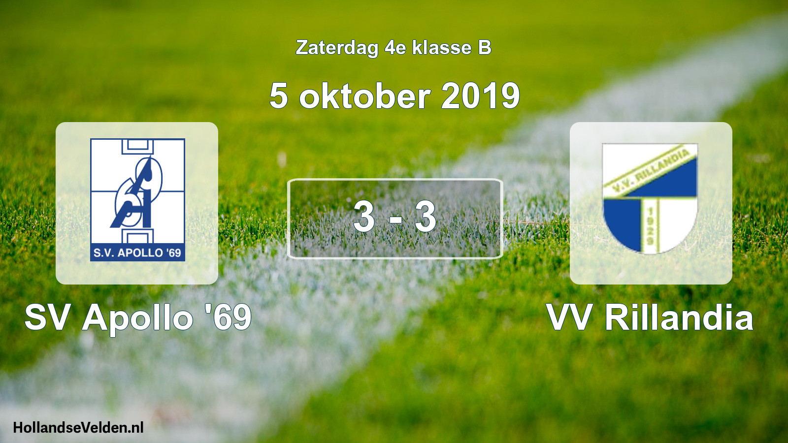 Total number of matches played: SV Apollo '69 - VV Rillandia 3 - 3 (5 October 2019)