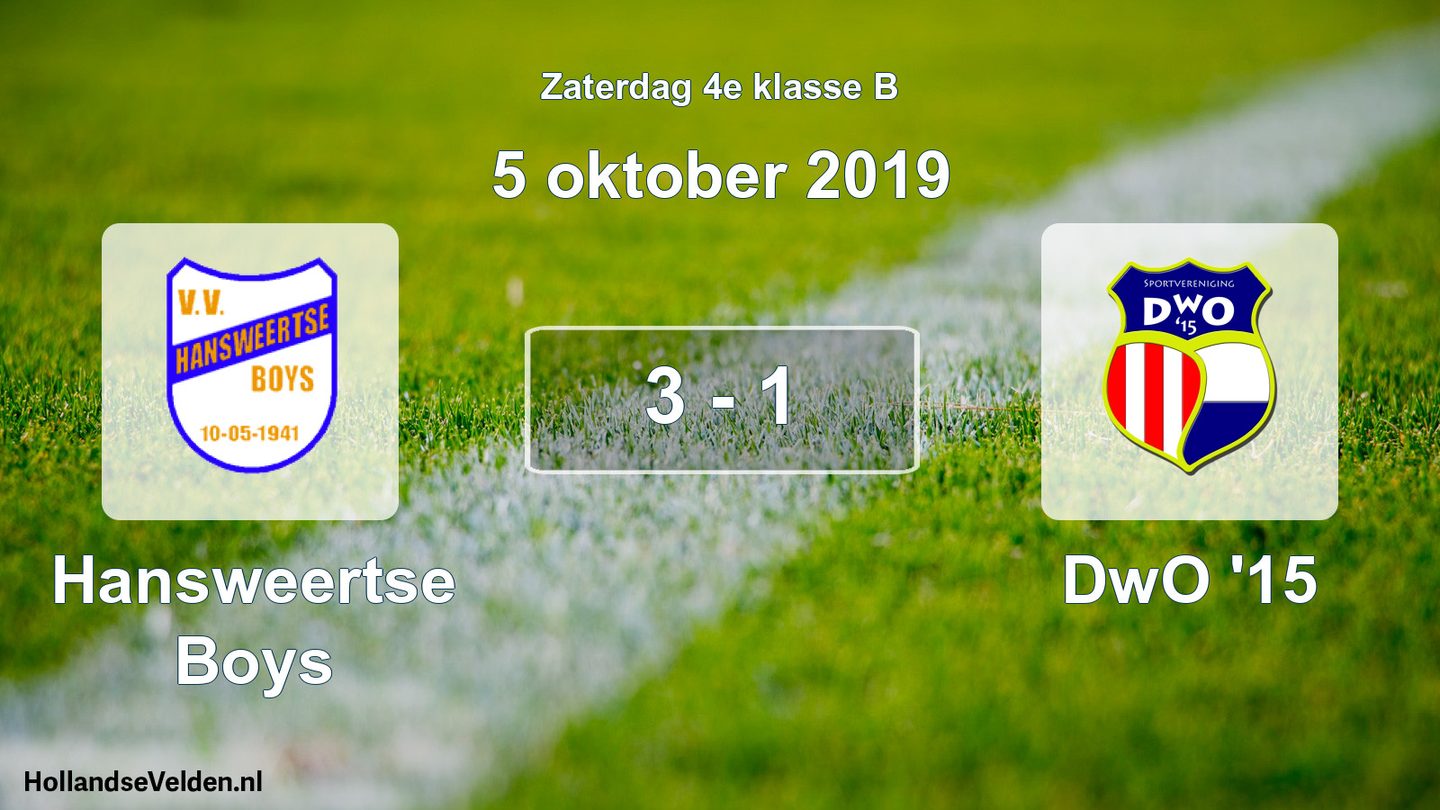 Total number of matches played: Hansweertse Boys - DwO '15 3 - 1 (5 October 2019)