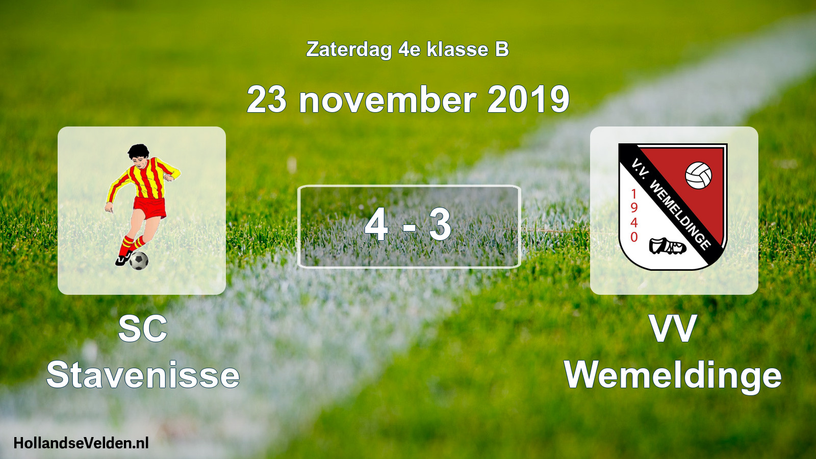 Total number of matches played: SC Stavenisse - VV Wemeldinge 4 - 3 (23 November 2019)