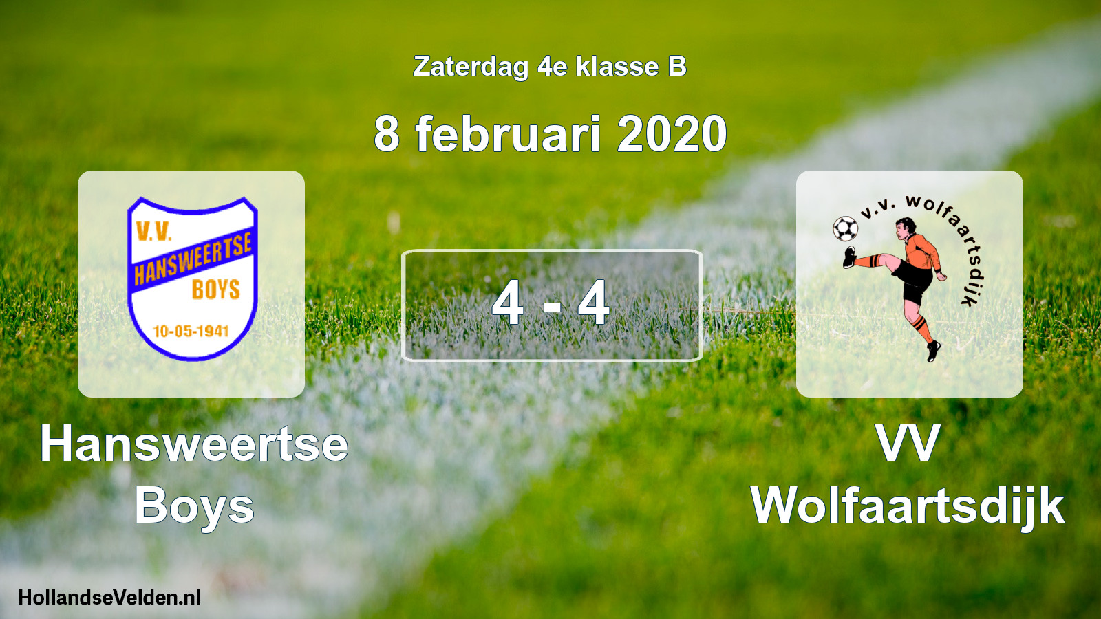 Total number of matches played: Hansweertse Boys - VV Wolfaartsdijk 4 - 4 (8 February 2020)