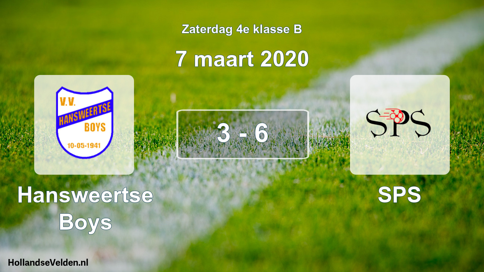 Total number of matches played: Hansweertse Boys - SPS 3 - 6 (7 March 2020)