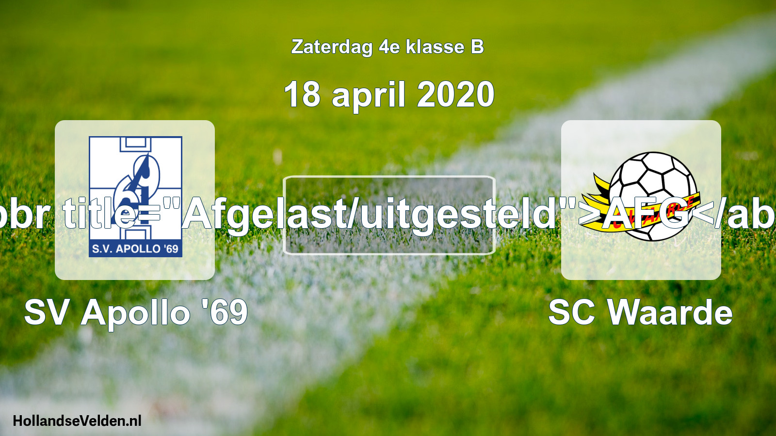 Scheduled Match: SV Apollo '69 - SC Waarde (18 April 2020)