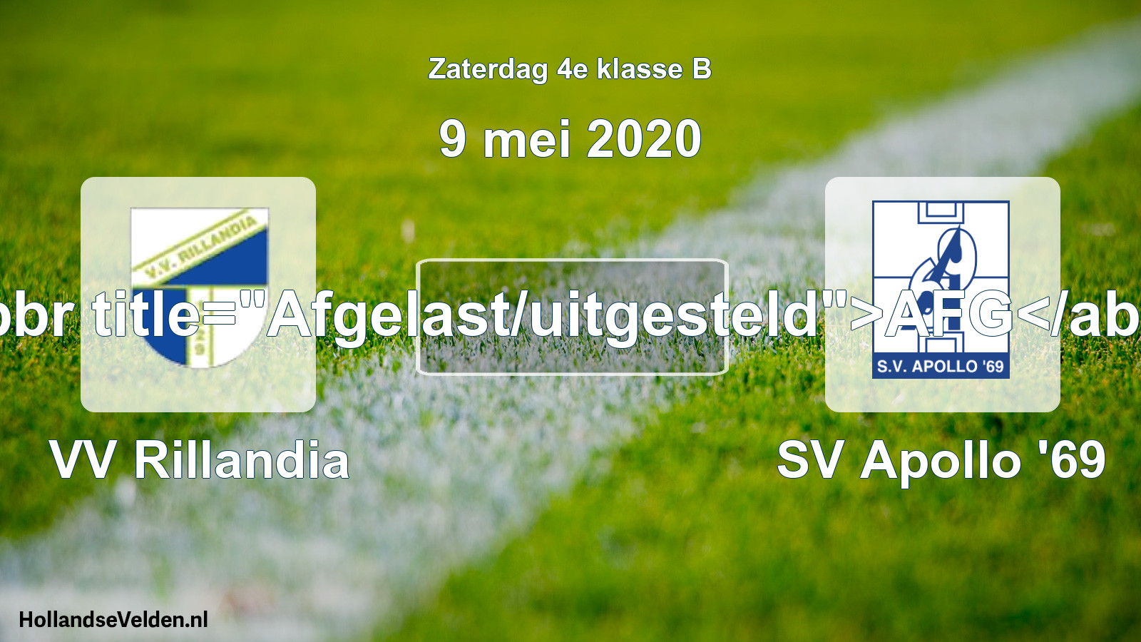 Scheduled Match: VV Rillandia - SV Apollo '69 (9 May 2020)