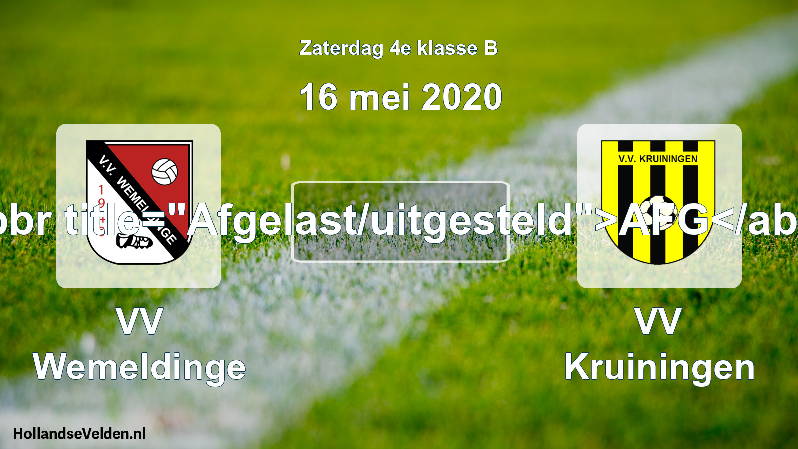 Scheduled Match: VV Wemeldinge - VV Kruiningen (16 May 2020)