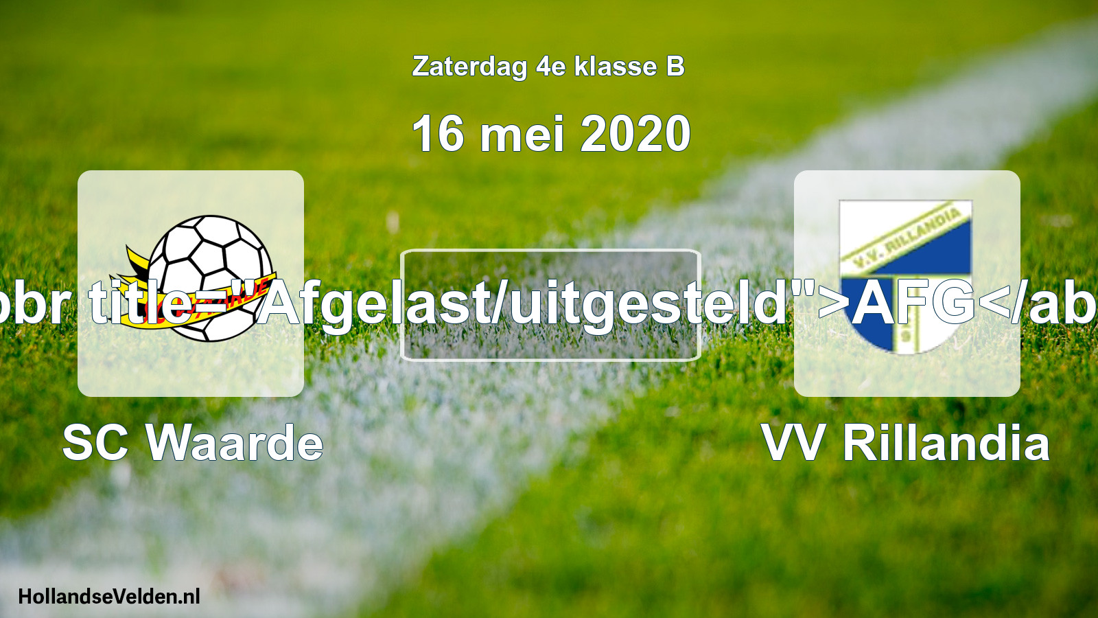 Scheduled Match: SC Waarde - VV Rillandia (16 May 2020)