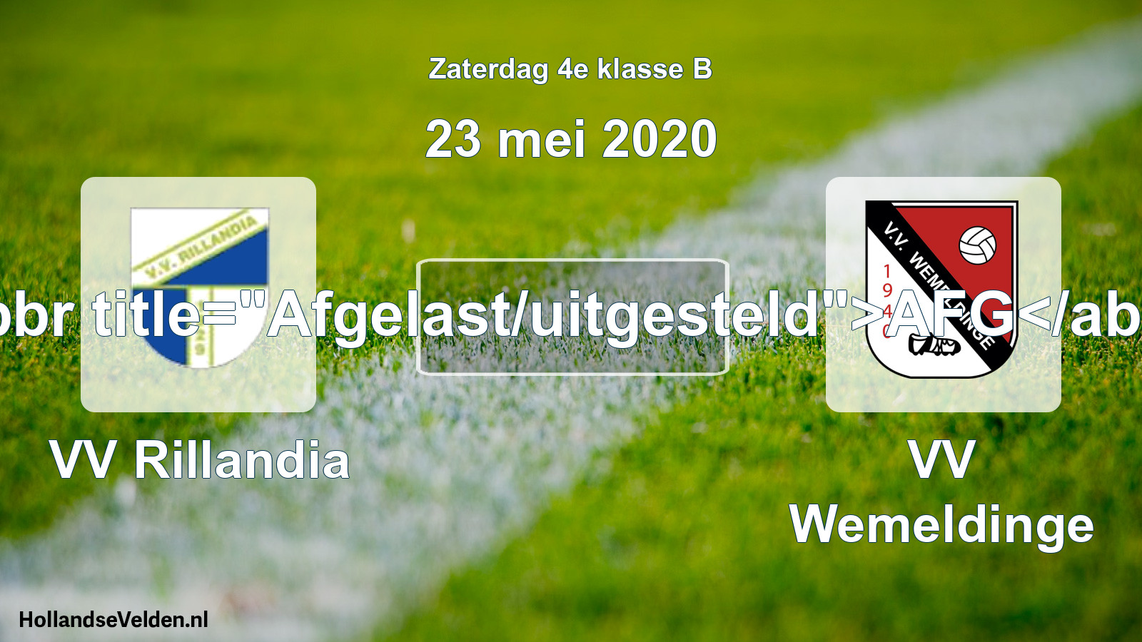 Scheduled Match: VV Rillandia - VV Wemeldinge (23 May 2020)