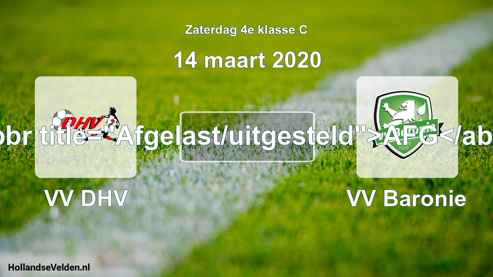 Scheduled Match: VV DHV - VV Baronie (14 March 2020)