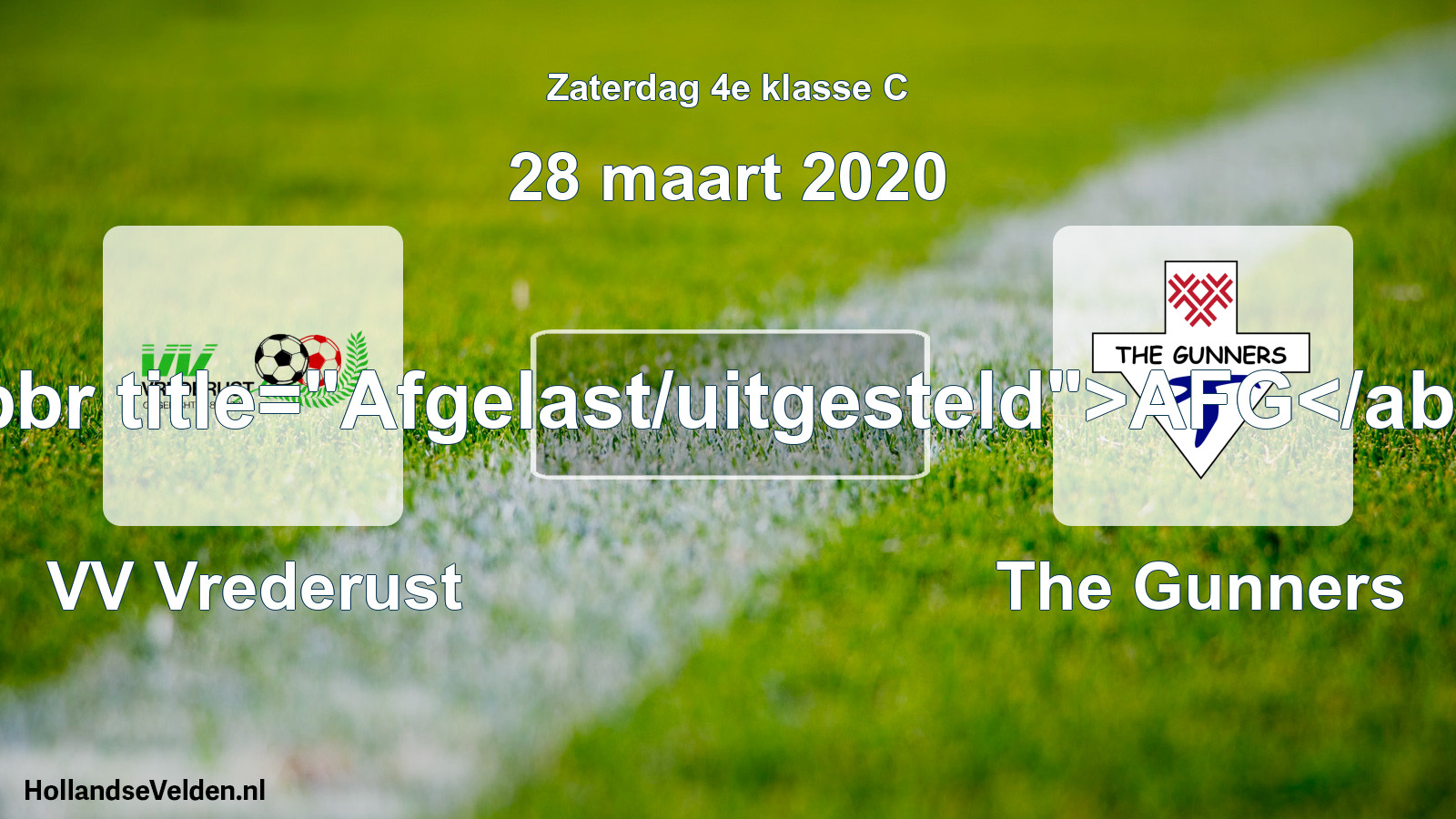Scheduled Match: VV Vrederust - The Gunners (28 March 2020)