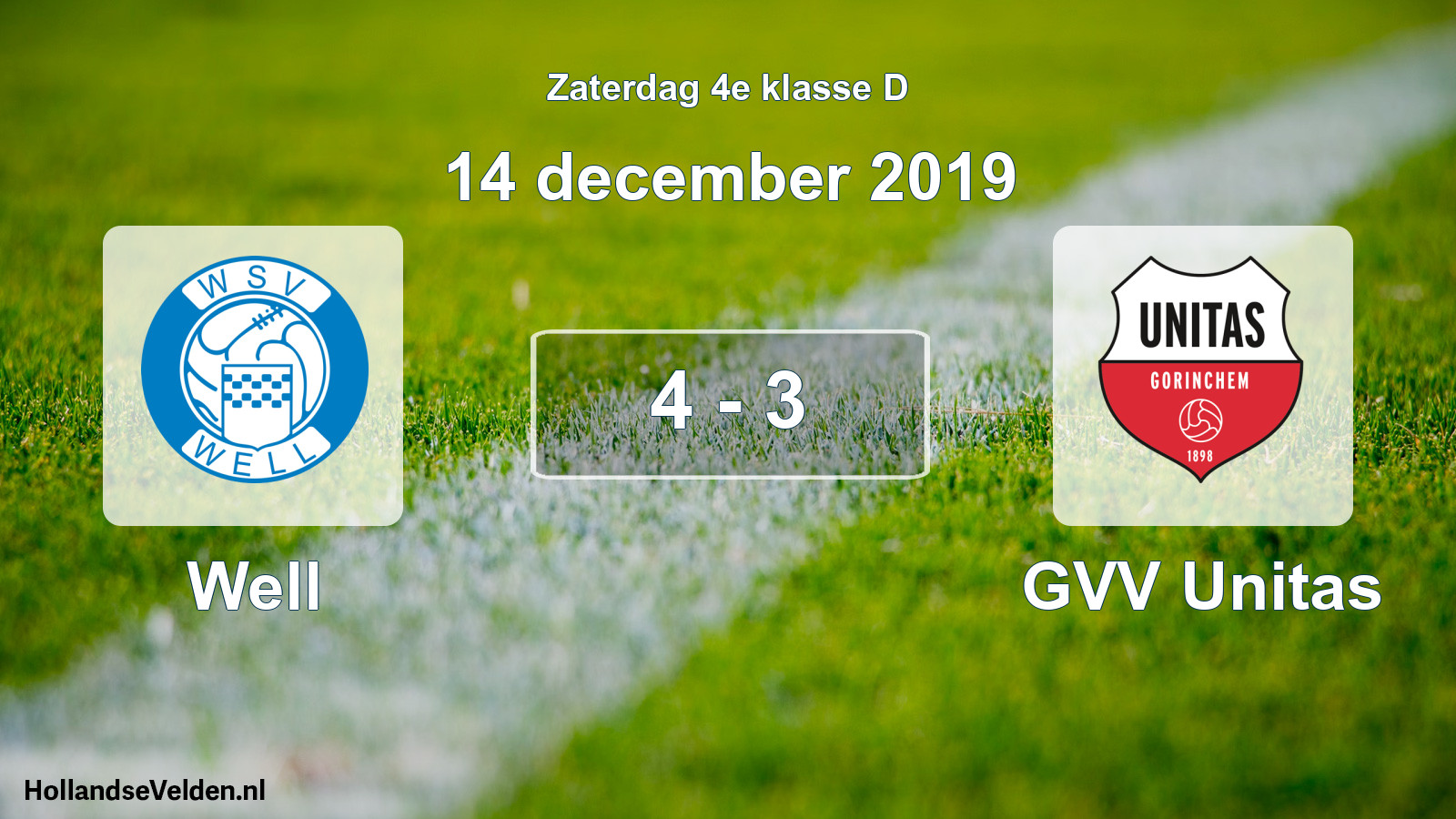 Total number of matches played: Well - GVV Unitas 4 - 3 (14 December 2019)