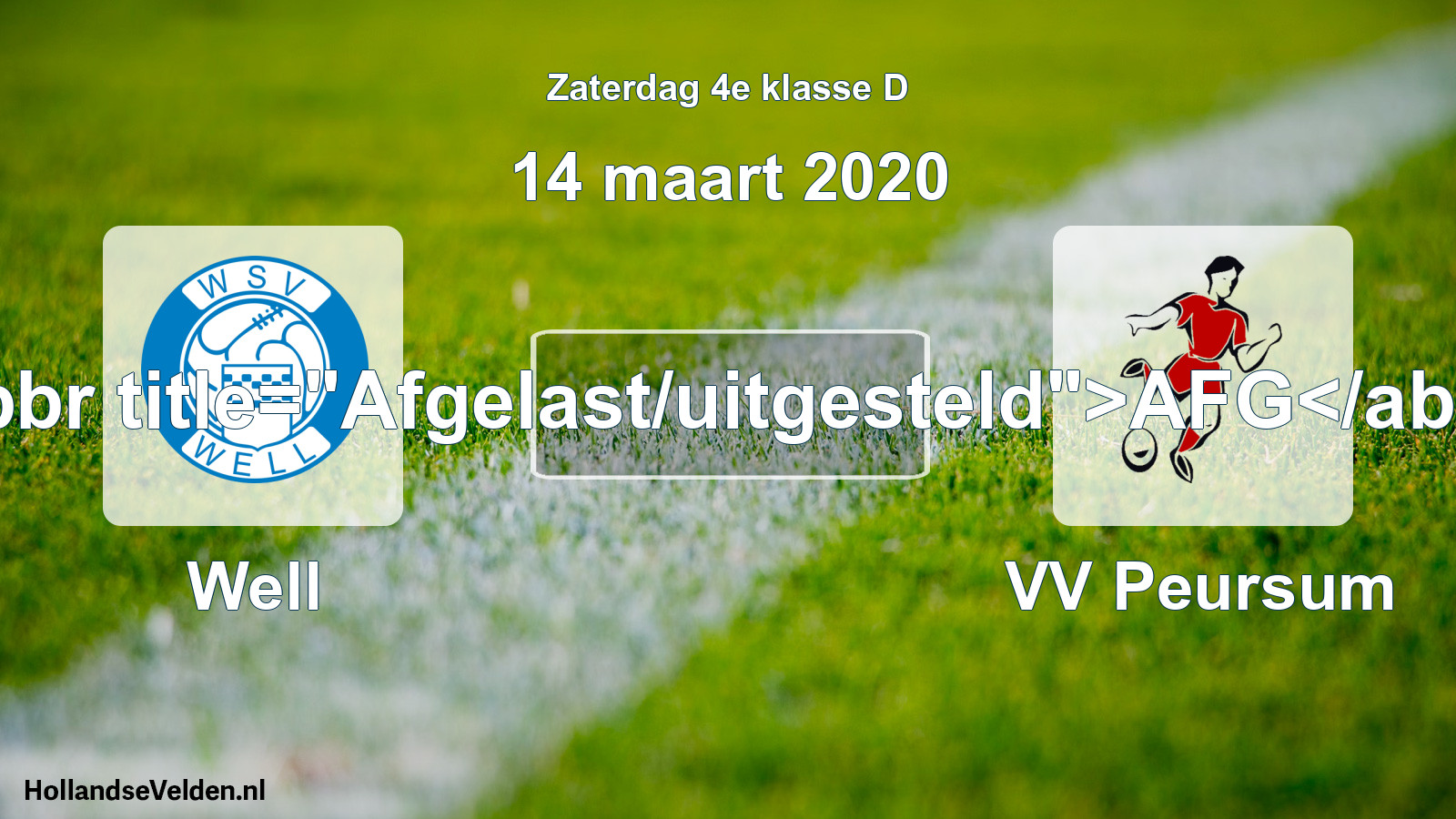 Scheduled Match: Well - VV Peursum (14 March 2020)