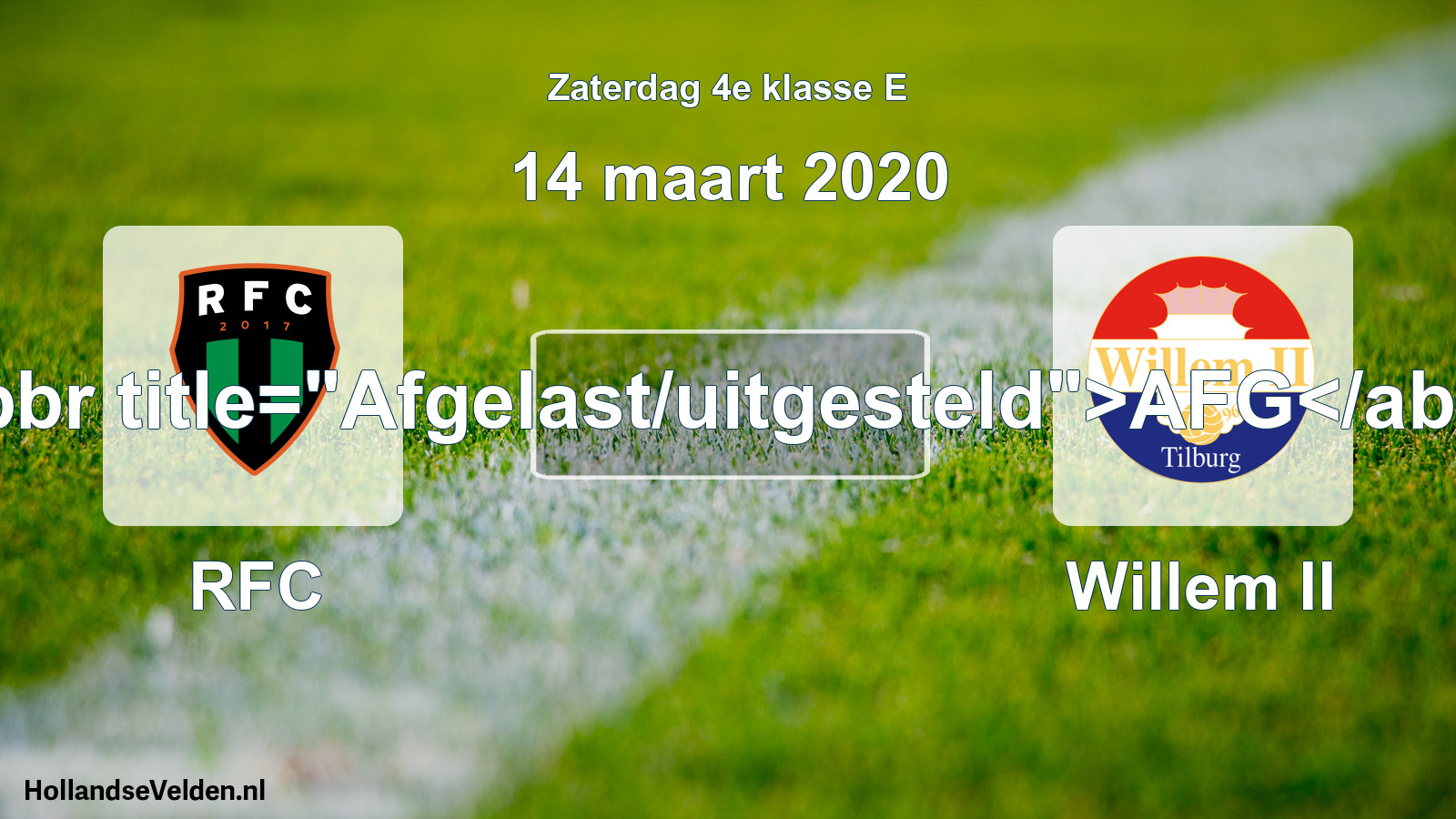 Scheduled Match: RFC - Willem II (14 March 2020)