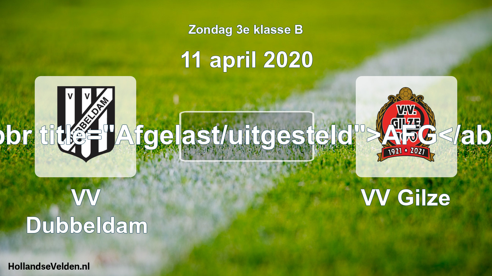 Scheduled Match: VV Dubbeldam - VV Gilze (11 April 2020)