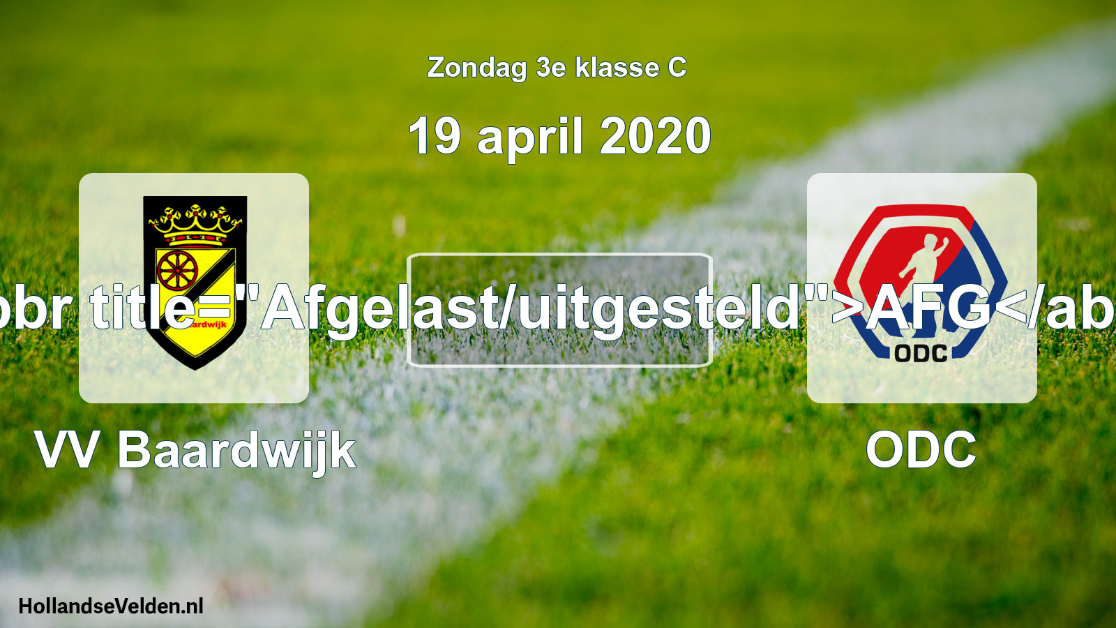 Scheduled Match: VV Baardwijk - ODC (19 April 2020)