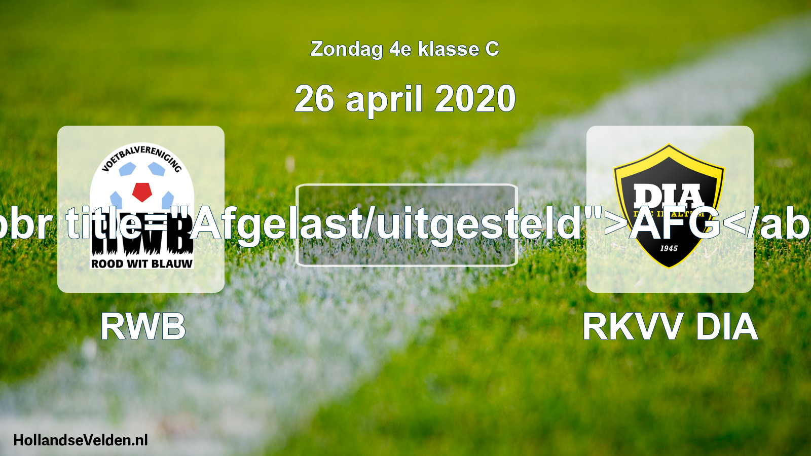 Scheduled Match: RWB - RKVV DIA (26 April 2020)