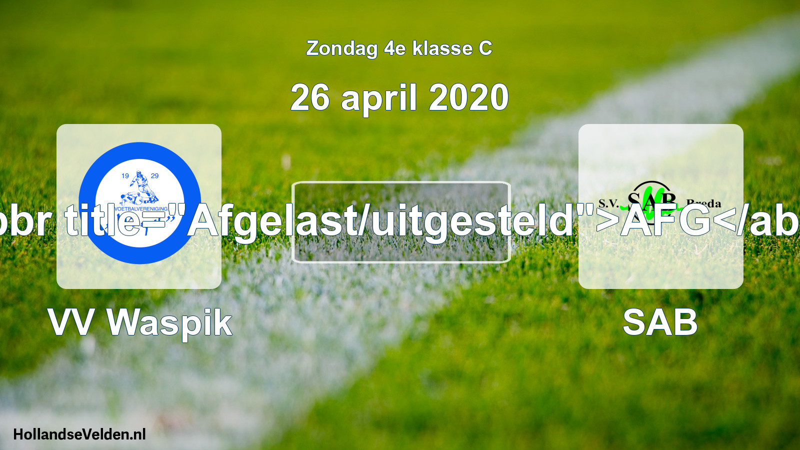 Scheduled Match: VV Waspik - SAB (26 April 2020)