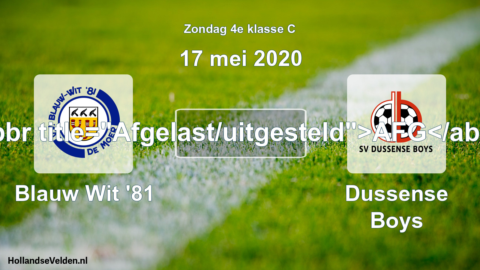 Scheduled Match: Blauw Wit '81 - Dussense Boys (17 May 2020)