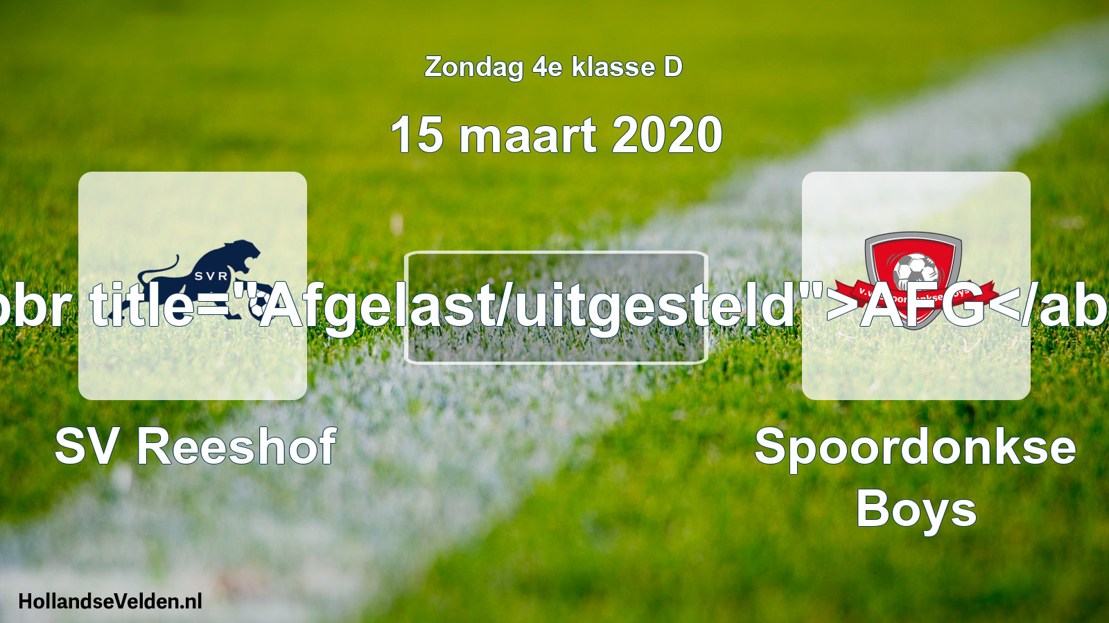 Scheduled Match: SV Reeshof - Spoordonkse Boys (15 March 2020)