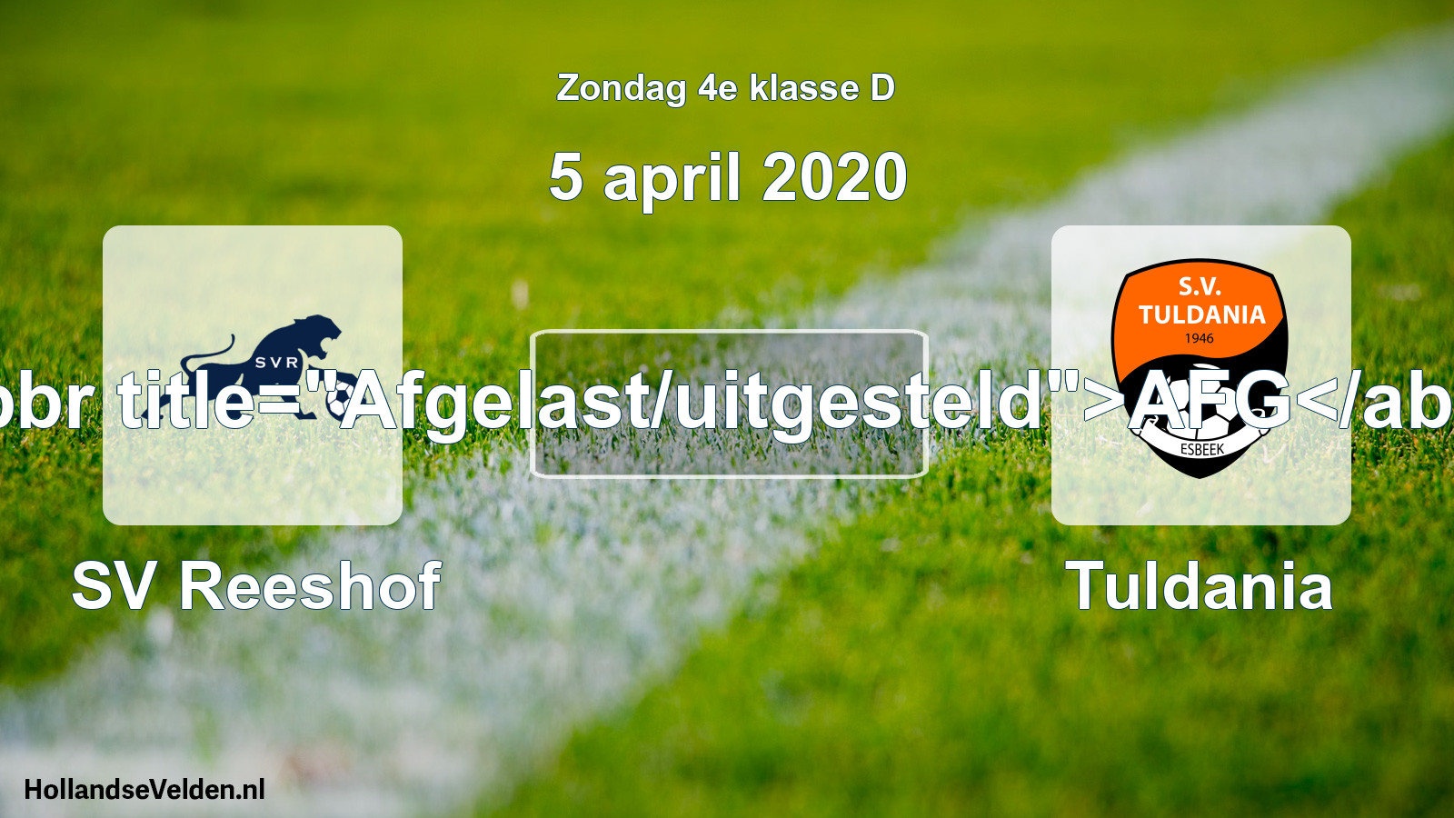 Scheduled Match: SV Reeshof - Tuldania (5 April 2020)