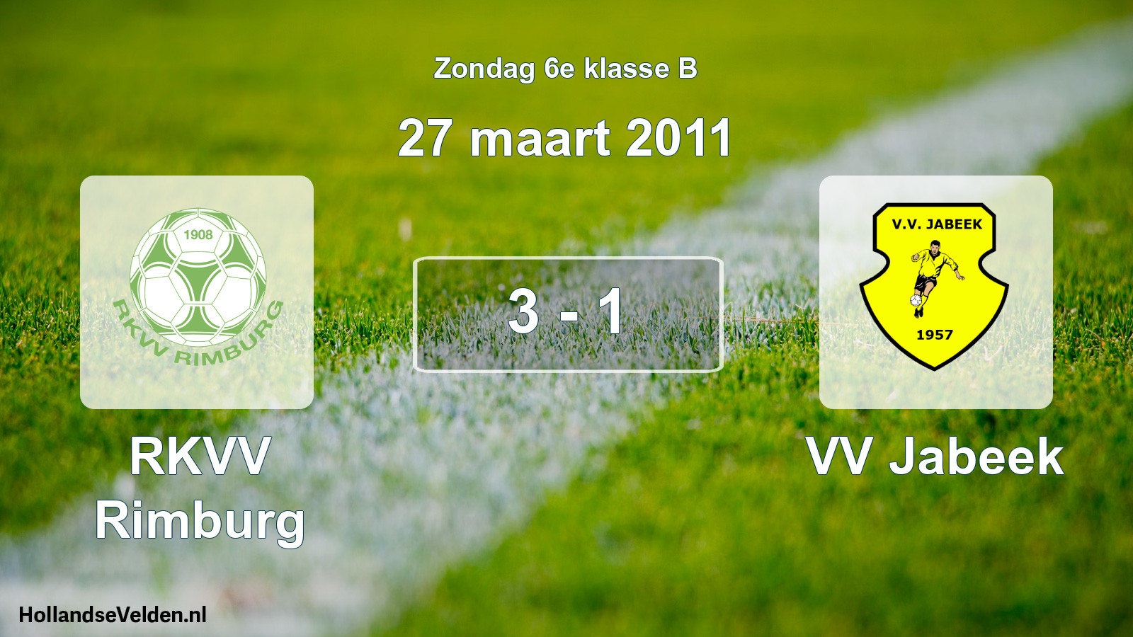 Total number of matches played: RKVV Rimburg - VV Jabeek 3 - 1 (27 March 2011)
