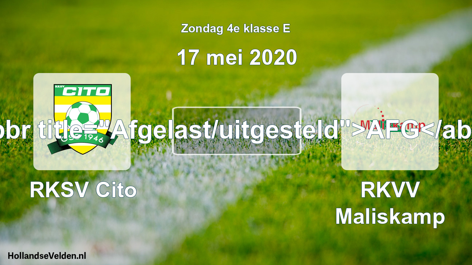 Scheduled Match: RKSV Cito - RKVV Maliskamp (17 May 2020)