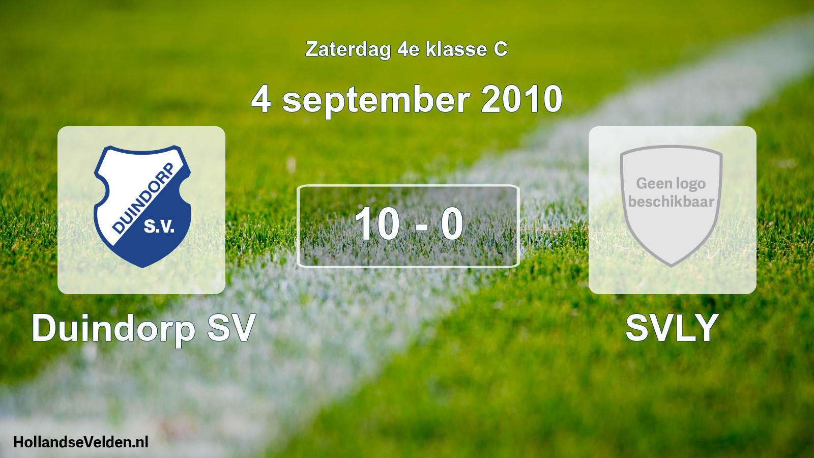 Gespeelde wedstrijd: Duindorp SV - SVLY 10 - 0 (4 september 2010)