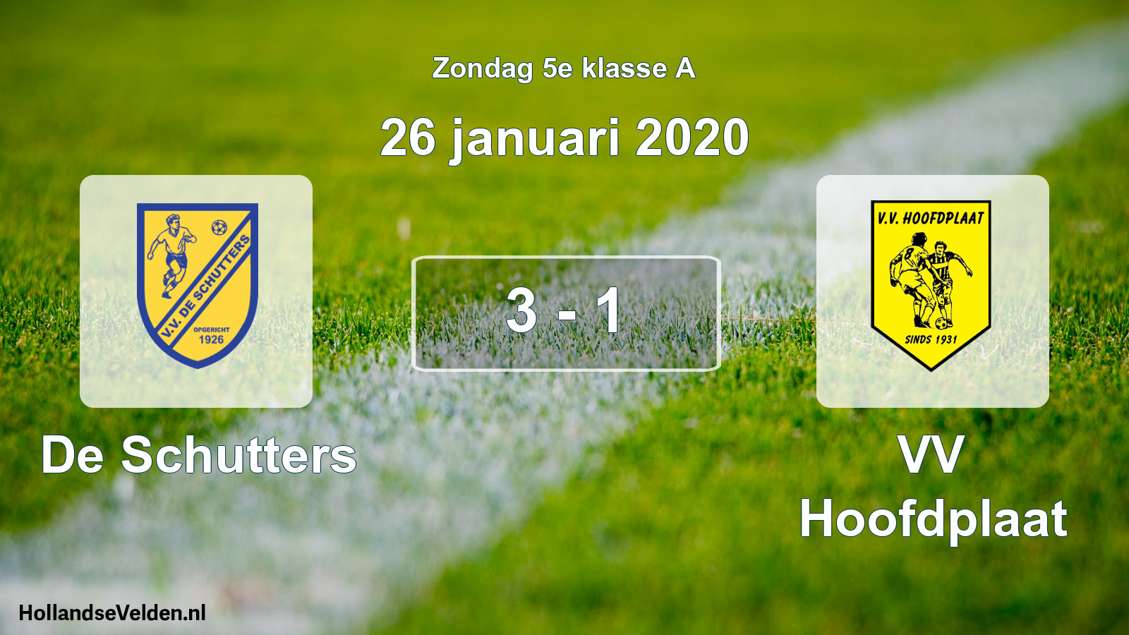 Total number of matches played: De Schutters - VV Hoofdplaat 3 - 1 (26 January 2020)