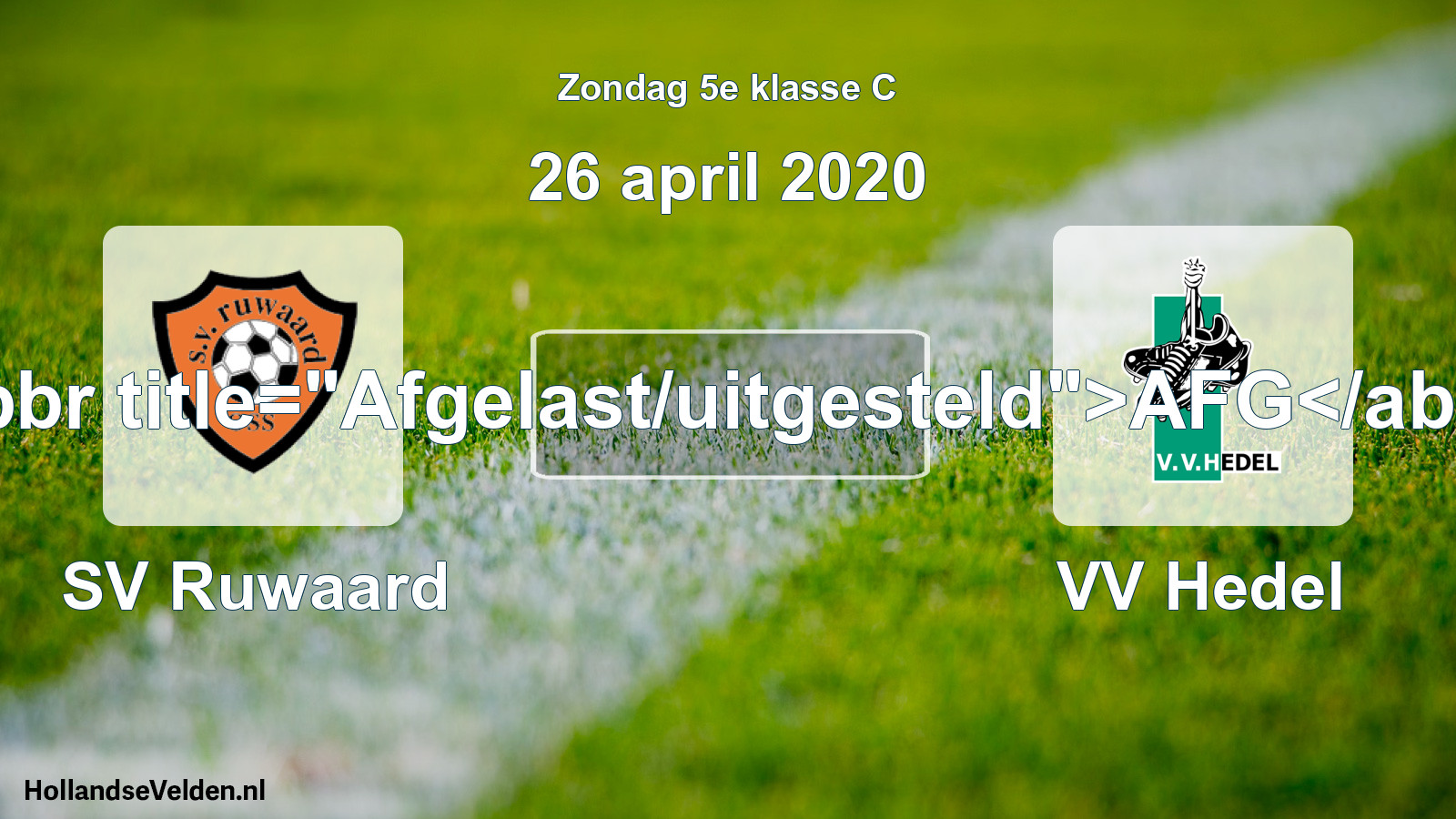Scheduled Match: SV Ruwaard - VV Hedel (26 April 2020)