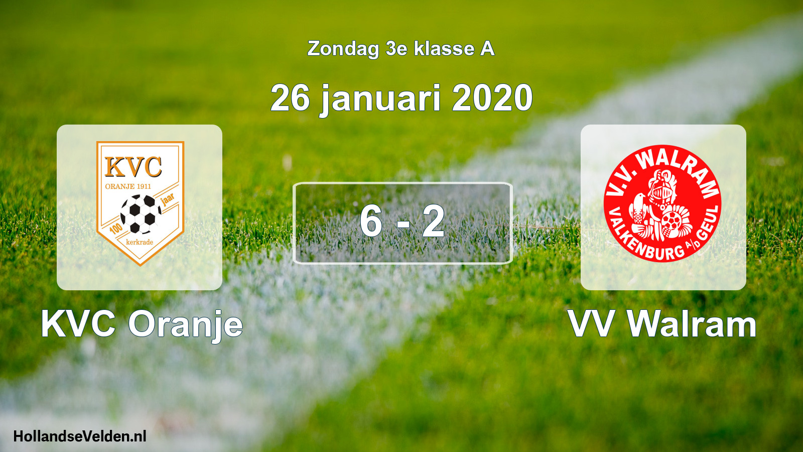 Total number of matches played: KVC Oranje - VV Walram 6 - 2 (26 January 2020)