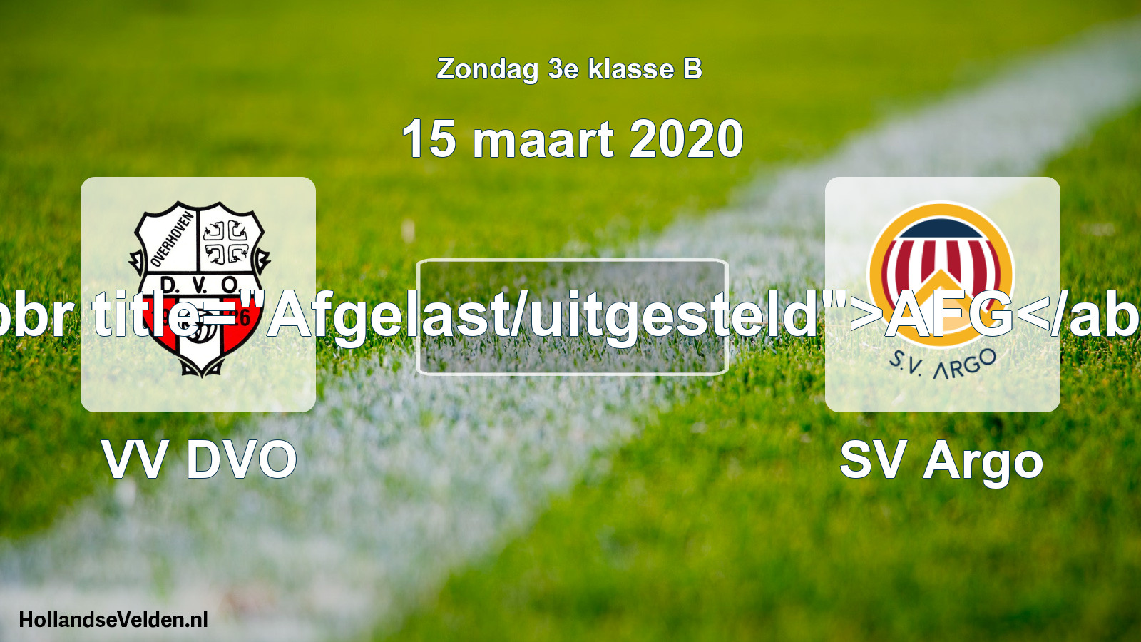Scheduled Match: VV DVO - SV Argo (15 March 2020)