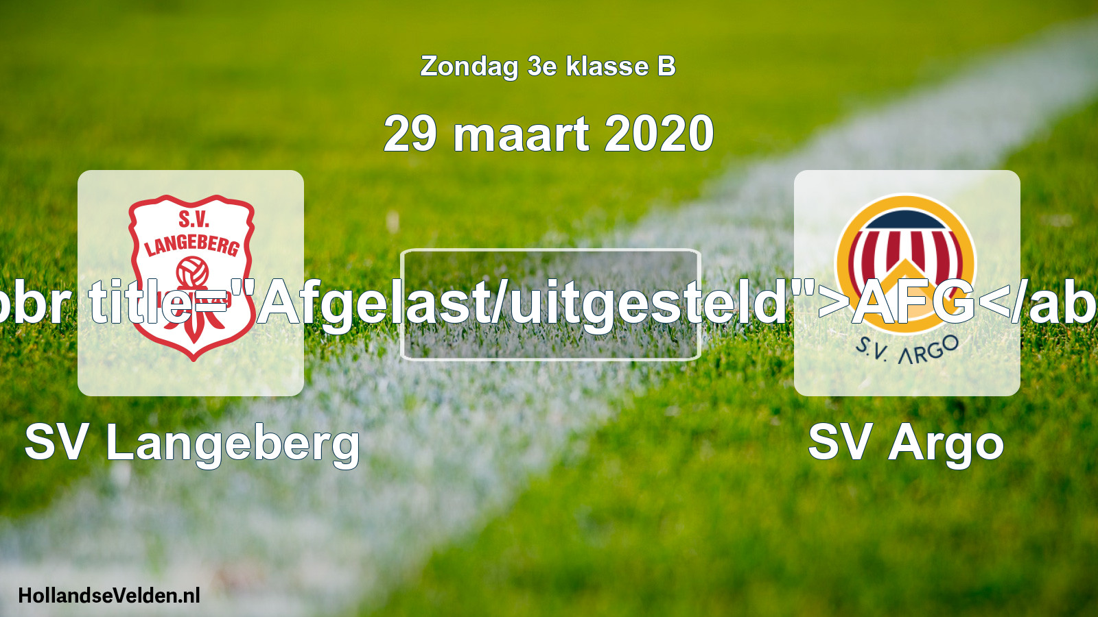 Scheduled Match: SV Langeberg - SV Argo (29 March 2020)