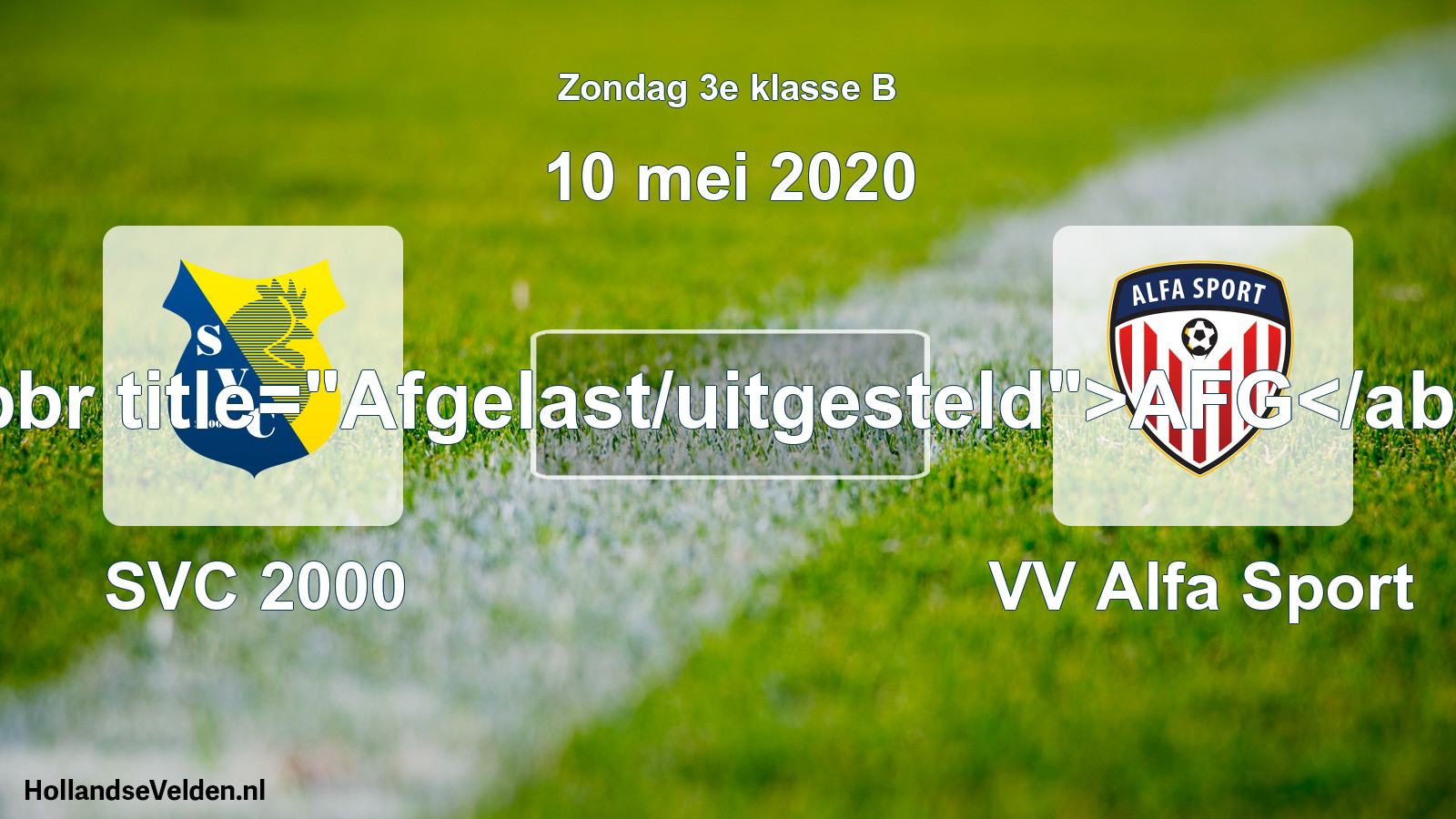 Scheduled Match: SVC 2000 - VV Alfa Sport (10 May 2020)