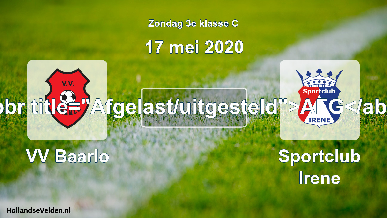 Scheduled Match: VV Baarlo - Sportclub Irene (17 May 2020)
