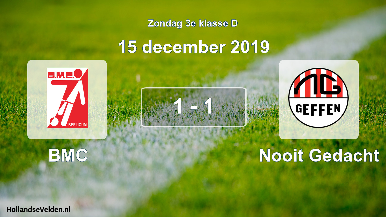 Total number of matches played: BMC - Nooit Gedacht 1 - 1 (15 December 2019)