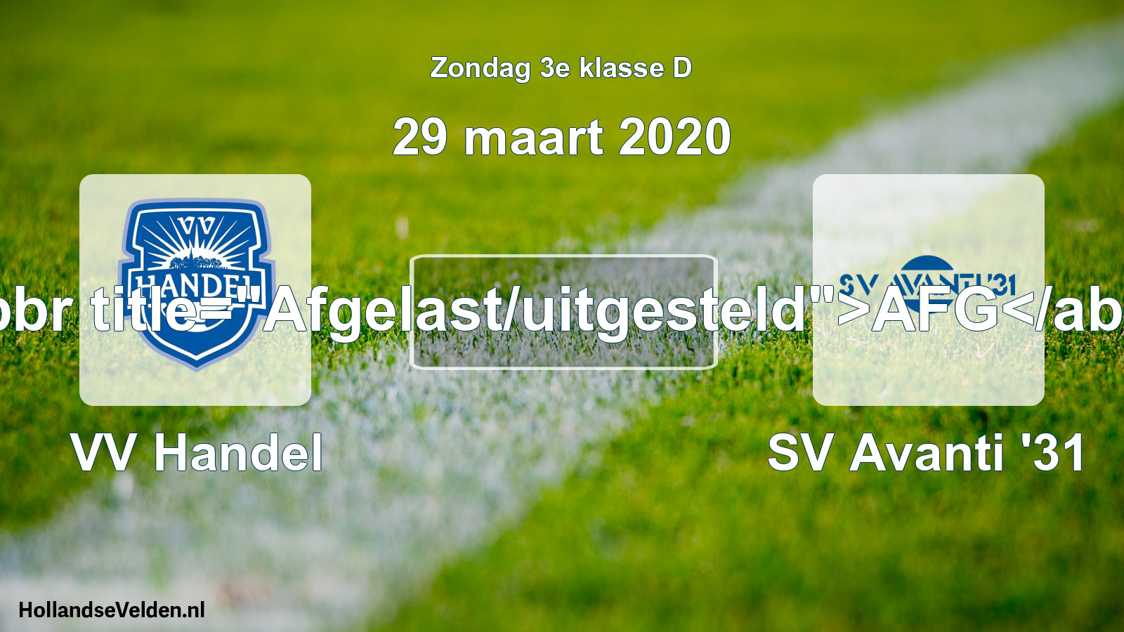 Scheduled Match: VV Handel - SV Avanti '31 (29 March 2020)
