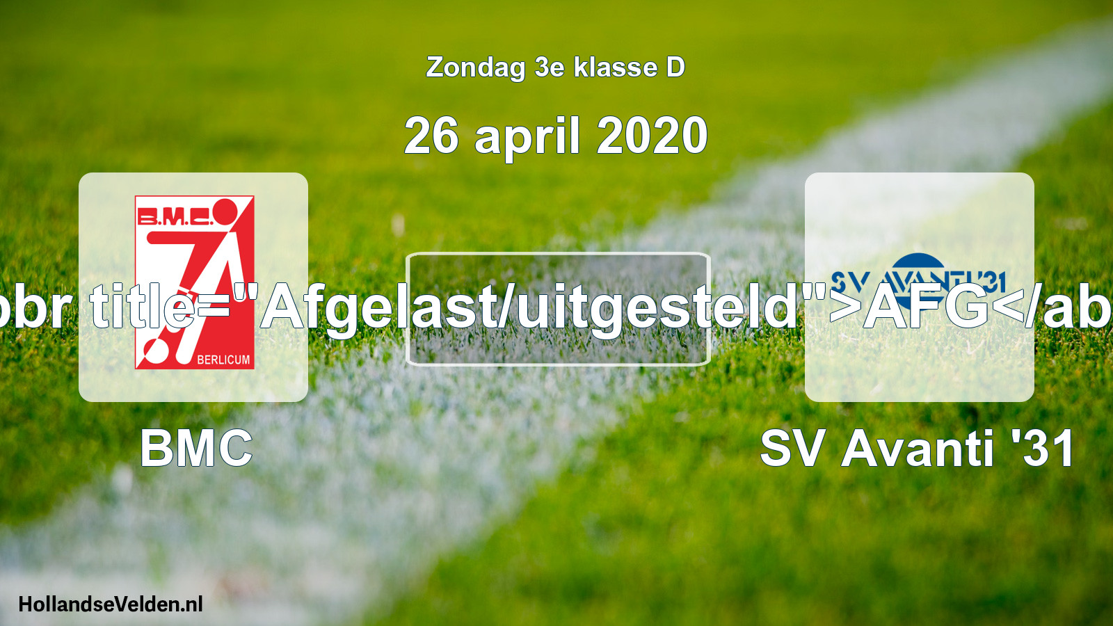 Scheduled Match: BMC - SV Avanti '31 (26 April 2020)