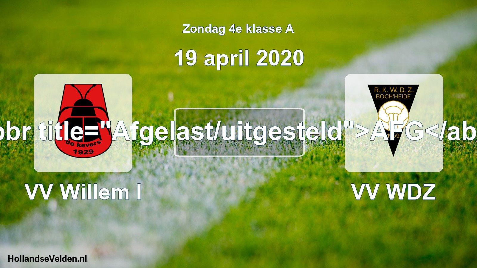 Scheduled Match: VV Willem I - VV WDZ (19 April 2020)