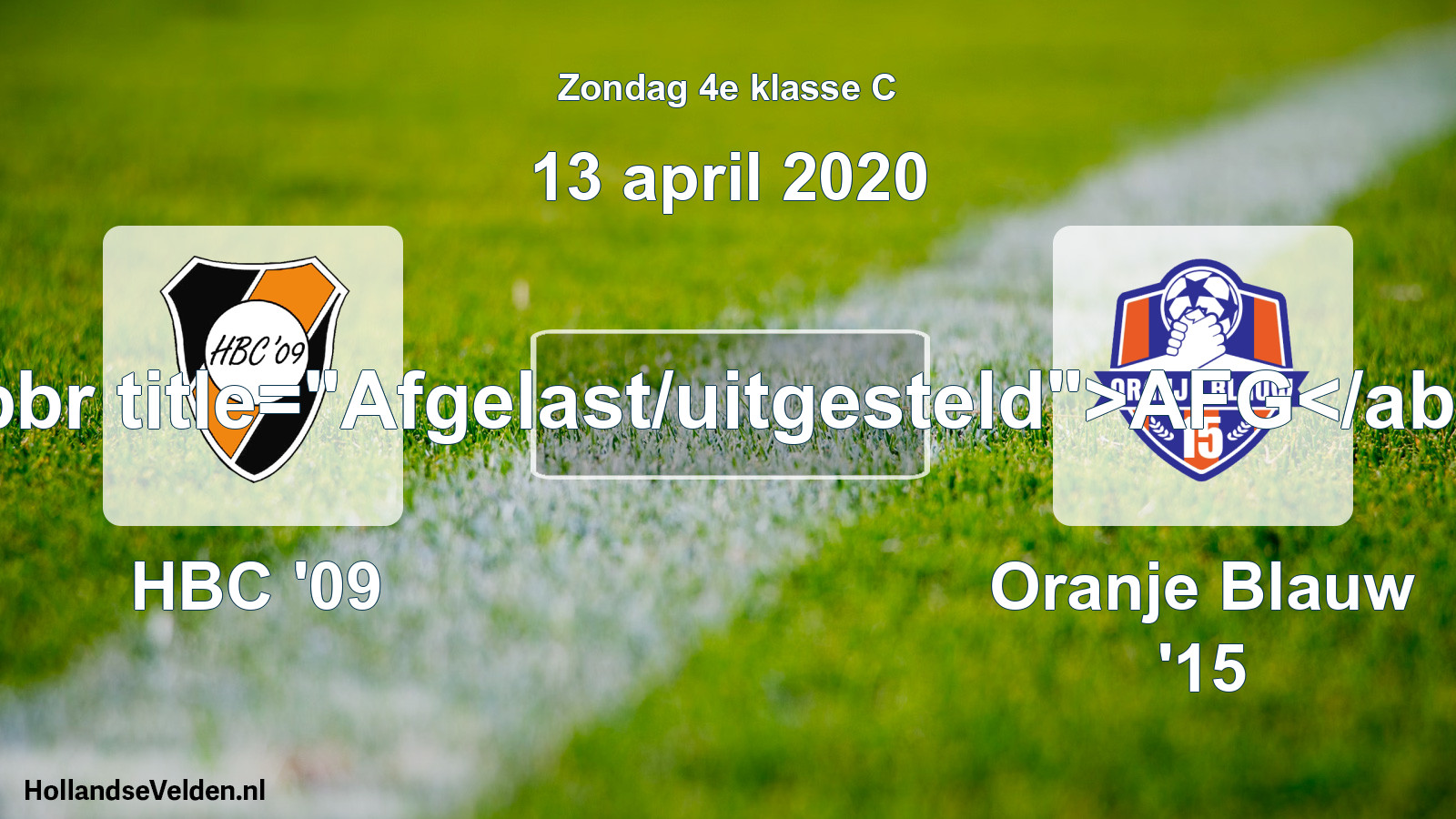 Scheduled Match: HBC '09 - Oranje Blauw '15 (13 April 2020)