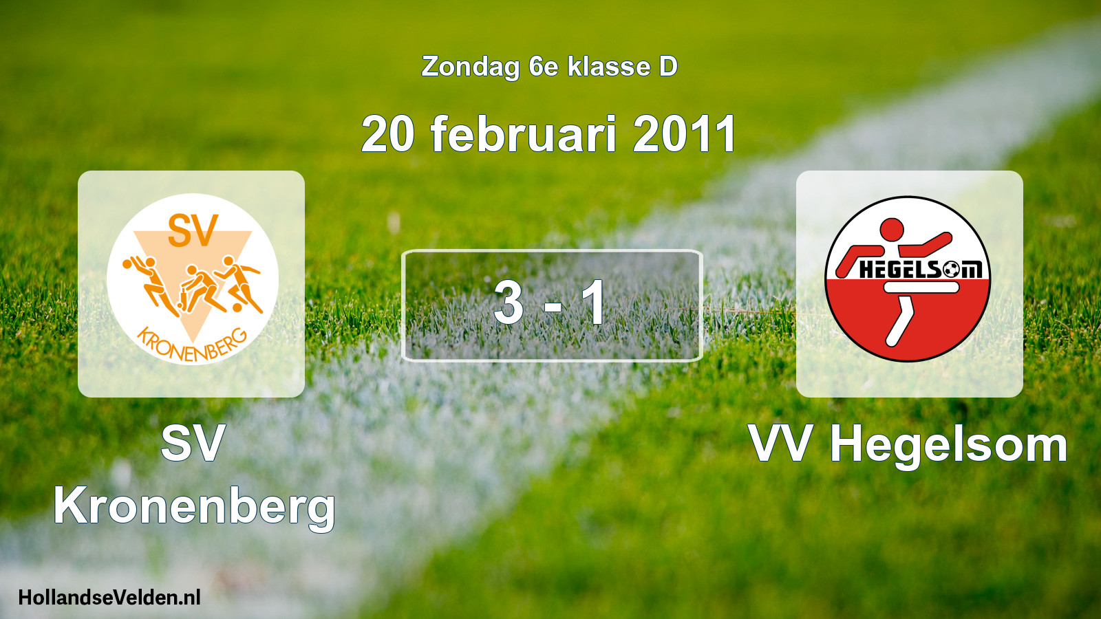 Total number of matches played: SV Kronenberg - VV Hegelsom 3 - 1 (20 February 2011)