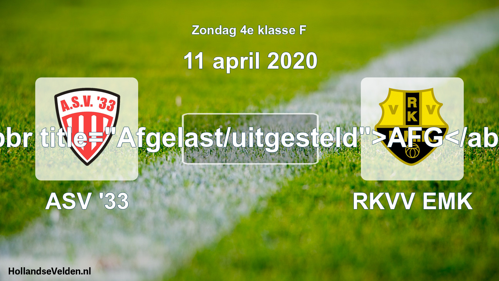 Scheduled Match: ASV '33 - RKVV EMK (11 April 2020)