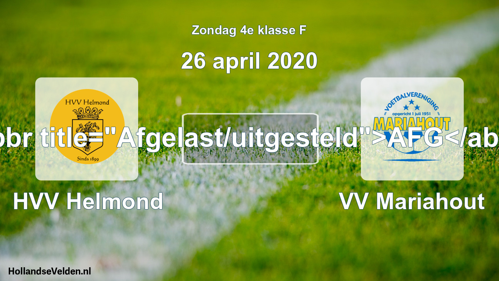 Scheduled Match: HVV Helmond - VV Mariahout (26 April 2020)