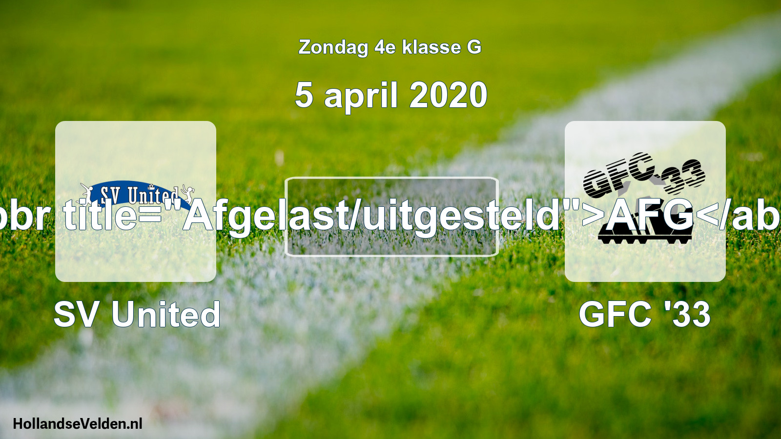Scheduled Match: SV United - GFC '33 (5 April 2020)