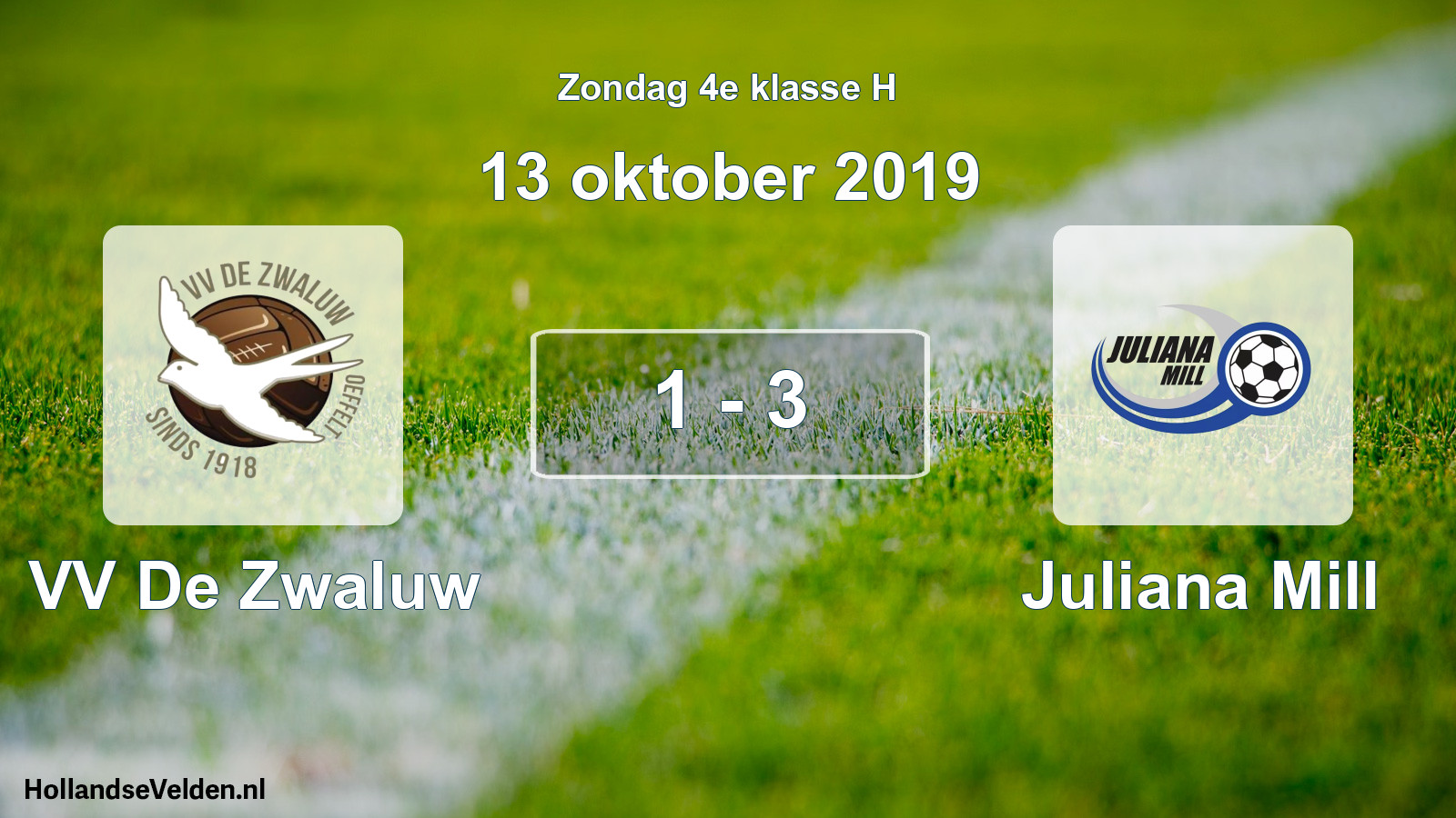Total number of matches played: VV De Zwaluw - Juliana Mill 1 - 3 (13 October 2019)